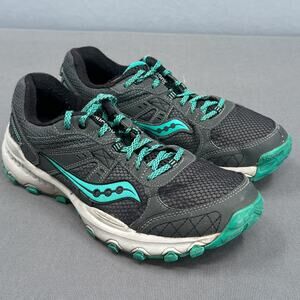 Saucony Grid Raptor TR 2 Running Shoe Womens 9 Gray Teal Athletic Sporty Trail